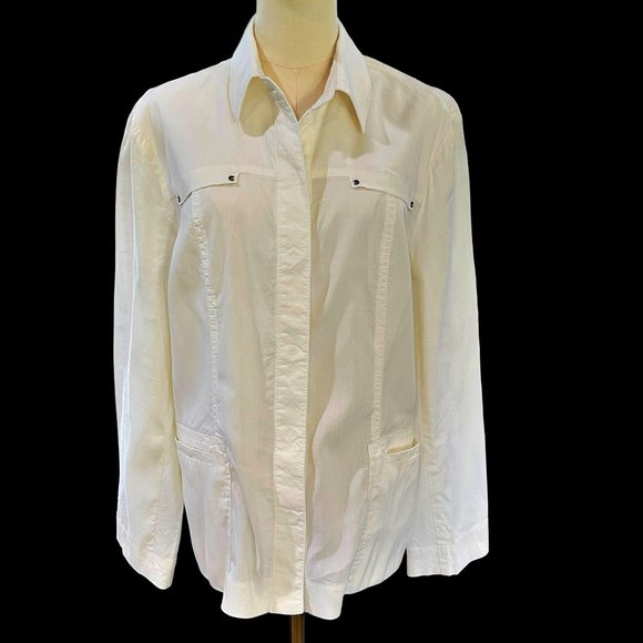Coldwater Creek Lightweight Jacket Size 14 White Blazer Snap Front Shacket EUC - Picture 1 of 10